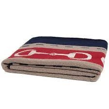 Eco Striped Horse Bit Throw Marine/Hemp/Pom