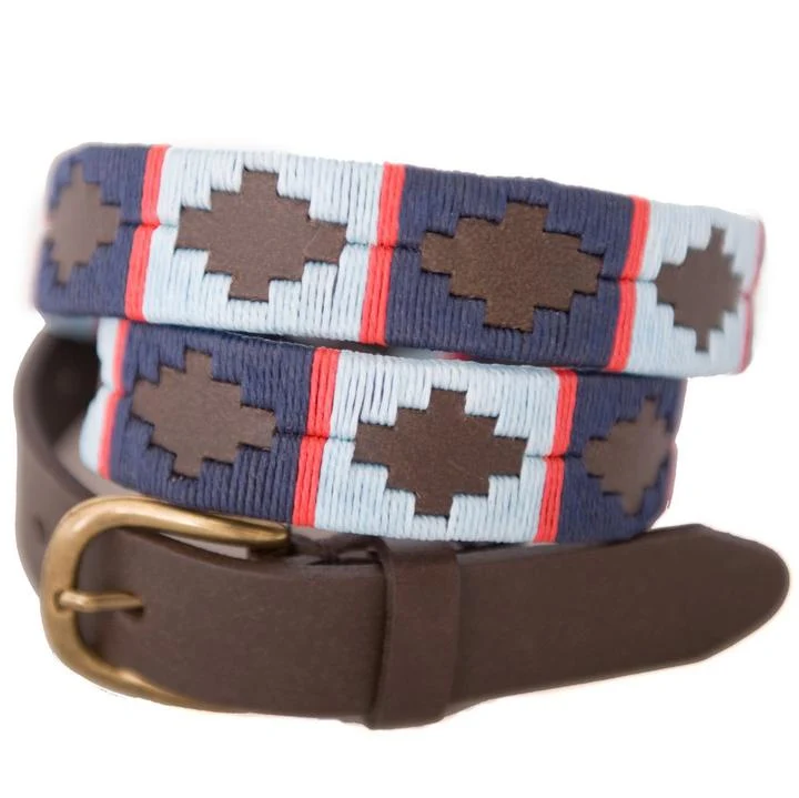 Pioneros Belt Narrow Navy, Pale Blue, Red Stripe